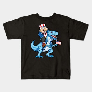 Uncle Sam Griddy Dance Riding Dinosaur T Rex Kids T-Shirt